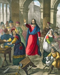Christus reinigt de tempel, uit een bijbel gedrukt door Edward Gover, 1870